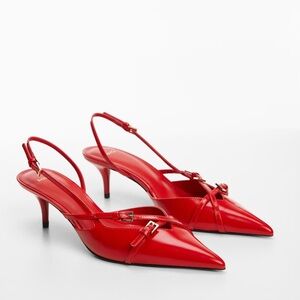 Mango (MNG) Red Strappy Kitten Heels